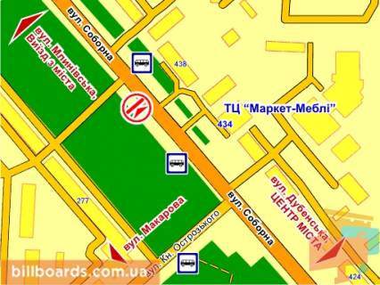 Билборд B в Ровно вул. Соборна (навпроти буд. 438) схема